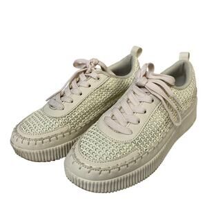 Lucky Step Womens Size 7 Beige 1.5" Heel Sneakers Lace Up Knit Casual Shoes